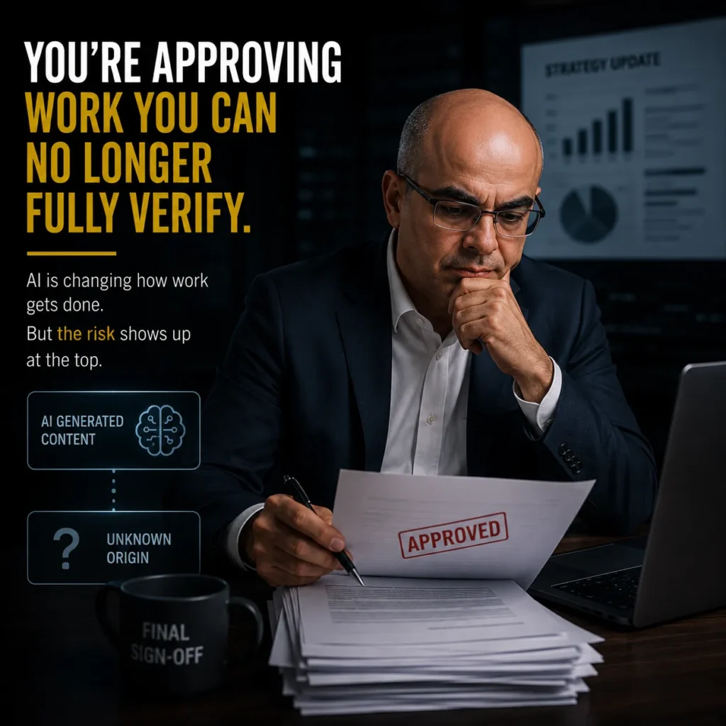Business leader reviewing AI-generated work risks